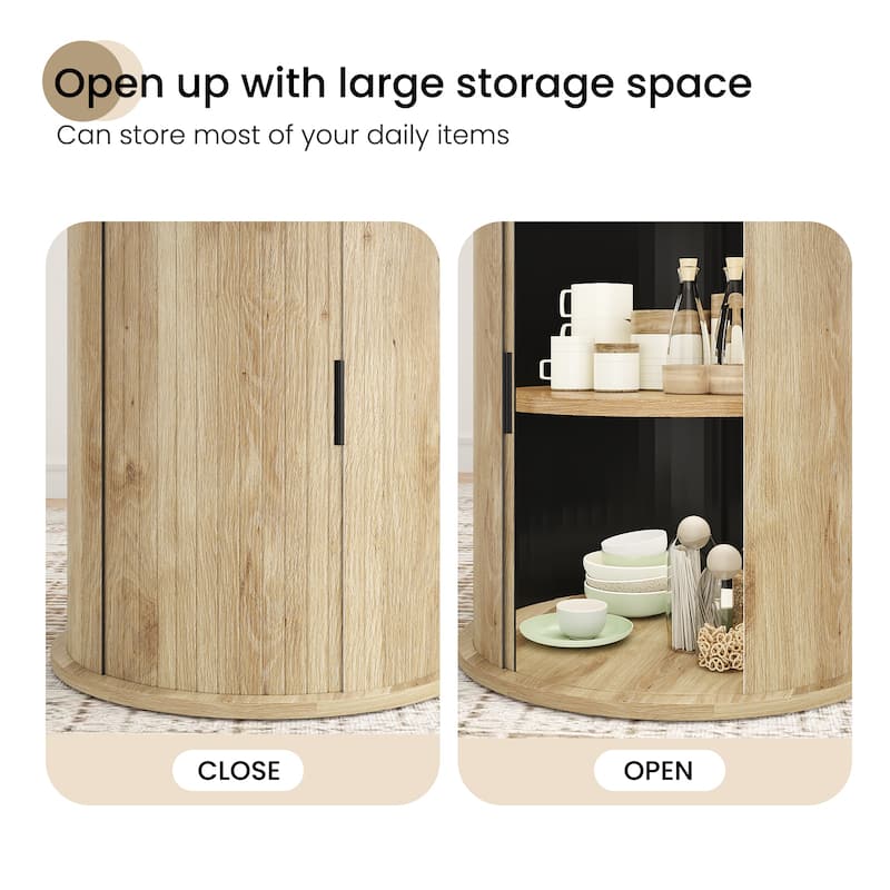 43" Round Dining Table, Wood Kitchen Table with Bucket Storage Shelf, Round Coffee Table Office Table, Easy Assembly