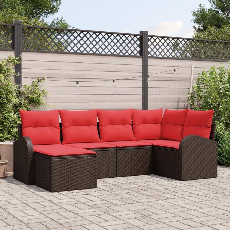 vidaXL 6/7 Garden Sofa Set with Cushions Black/Brown/Grey Poly Rattan - 92.1 x 48.8 x 27.2 - Brown without table