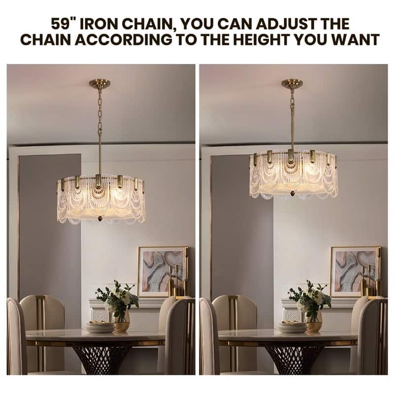 20 in. Gold Modern Drum Chandelier 5-Light Glass Low Profile Pendant Lights for Dining Room