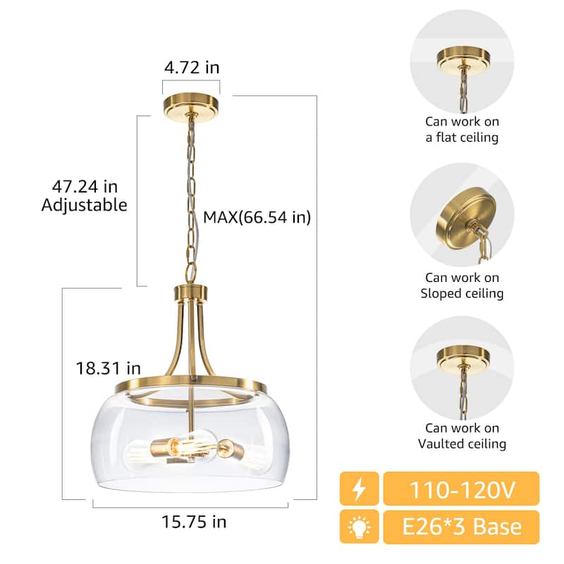 Starsky 1/3-Light Modern Clear Glass Dome Pendant Light