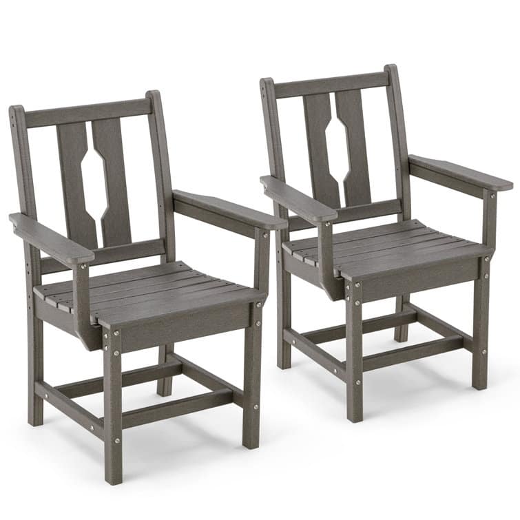 Erommy Outdoor Dining Chairs, Made of HDPE Materia and Metal Frame Reinforcement(set of 2) - 2 w Armrests