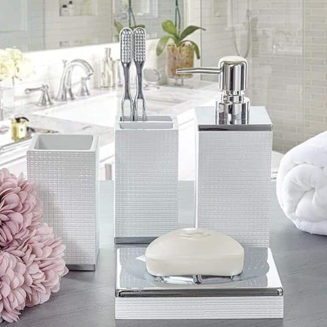 Creative Scents Estella White Bathroom Tumbler Cup - Silver - Silver