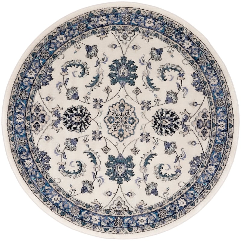 Nourison Sandy Indoor/Outdoor Persian Area Rug - 4' x Round - Ivory/Blue