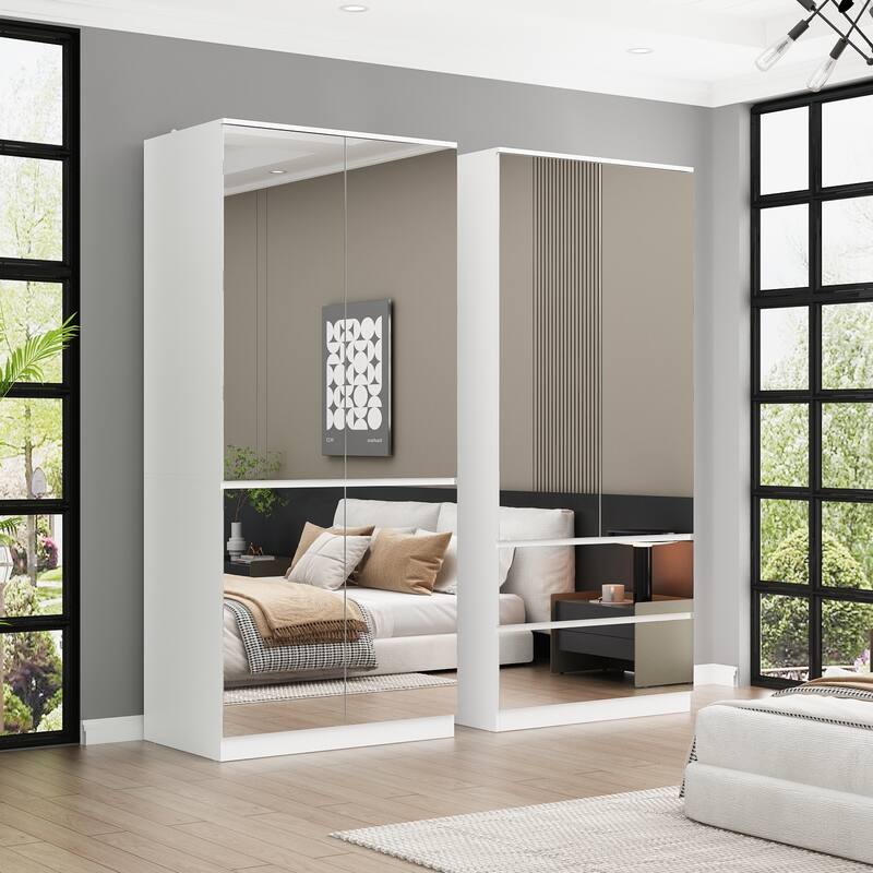 White Large Modular Modern High Gloss Wardrobe Armoire Mirrored Doors