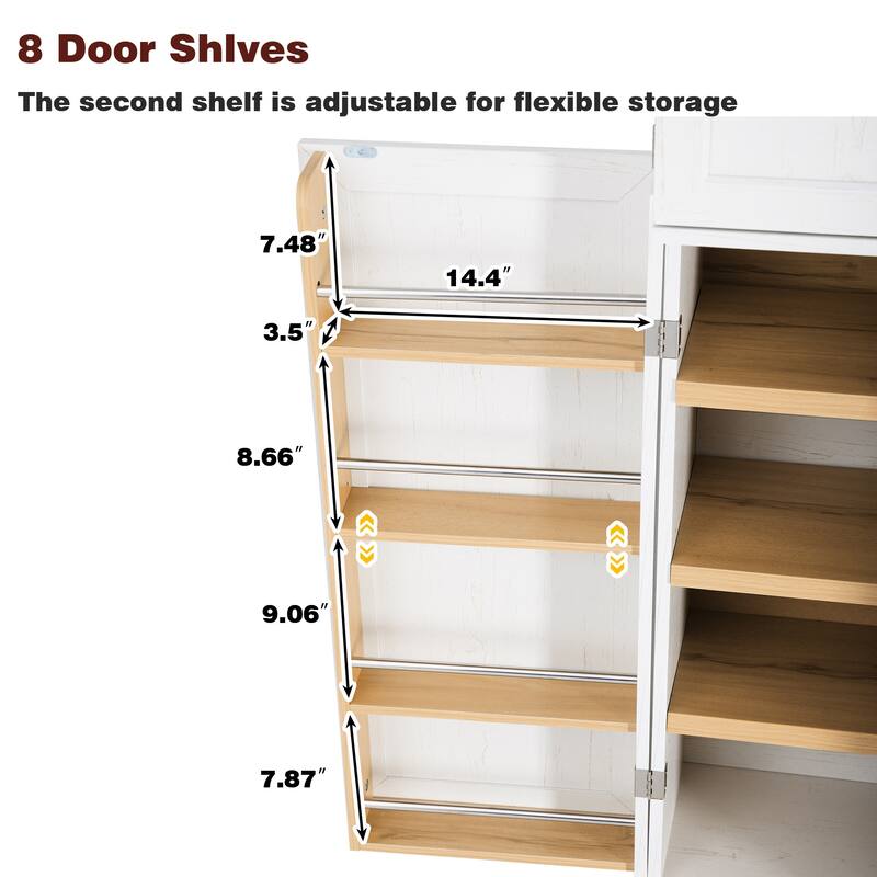 Roomfitters 78" Tall Farmhouse Kitchen Pantry Cabinet with 8 Door Shelves & 3 Large Drawers