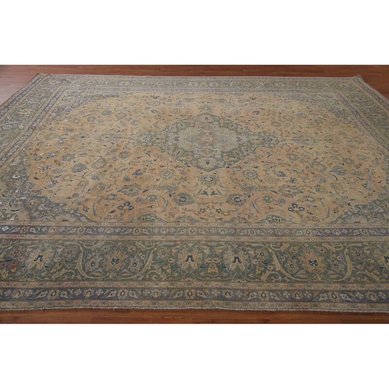 Hand Knotted Oriental 100% Wool Carpet Traditional Floral Peach Kashan Area Rug - 11' 11'' X 9' 7''