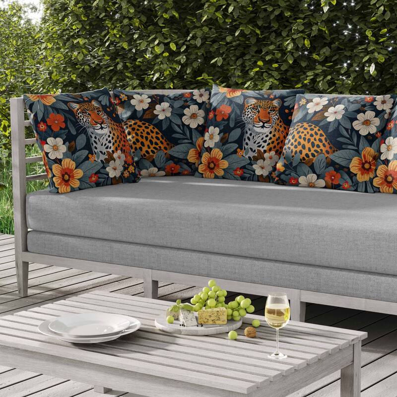Jungle Cat Indoor/Outdoor Reversible Throw Pillow Blue and Orange