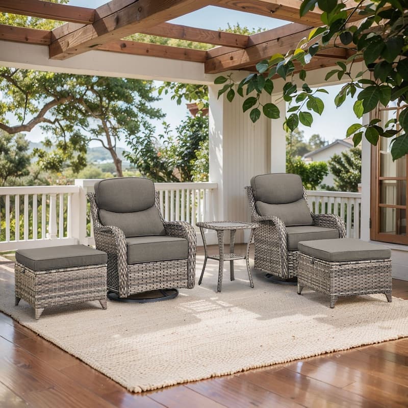 Arcadia 5-Piece Wicker Patio Swivel Glider Set with 6-Inch Thick Cushions