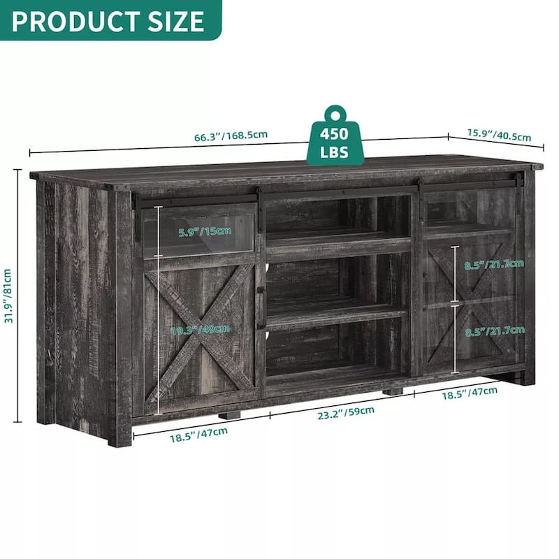 66" TV Stand Cabinet with Power Outlet For Up to 75 Inch TV - 65 inches