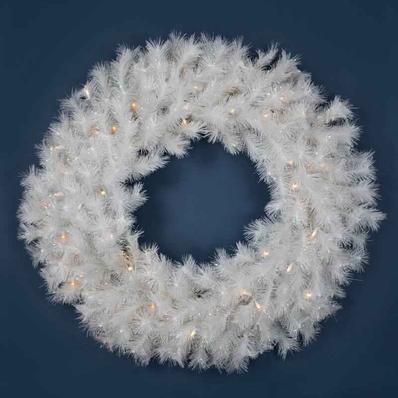 White Alaskan Pine Artificial Christmas Wreath, 36", Warm White LED