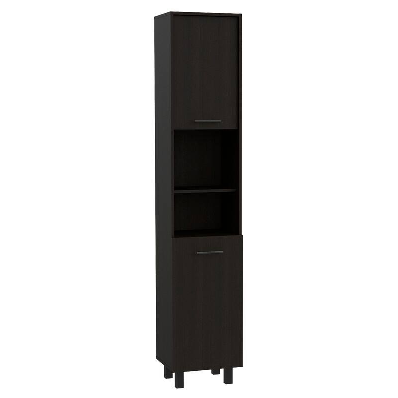 Sheffield 2-Door Pantry Cabinet, with Two 2-Cabinet Spaces and Two Open Shelves - Black