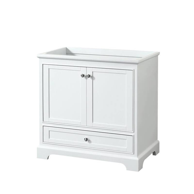 Wyndham Collection Deborah 35-1/4" Free Standing Single Wood Vanity - White / Polished Chrome Hardware