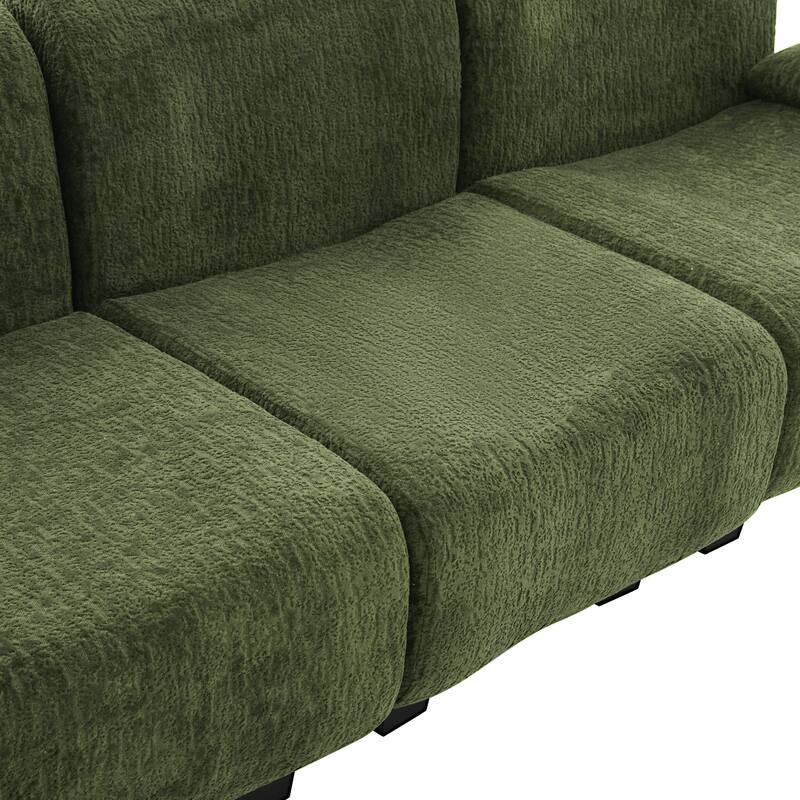 3-Seater Sofa Chenille Upholstered Couch Fully Compressed Design Sofa with Arc-shaped Armrests for Living Room, Apartment