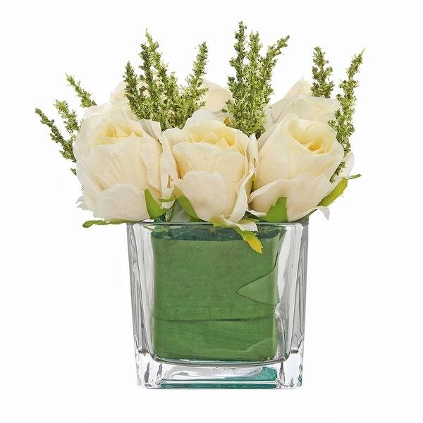 Shop Mygift Artificial Ivory Roses In Square Glass Vase Faux