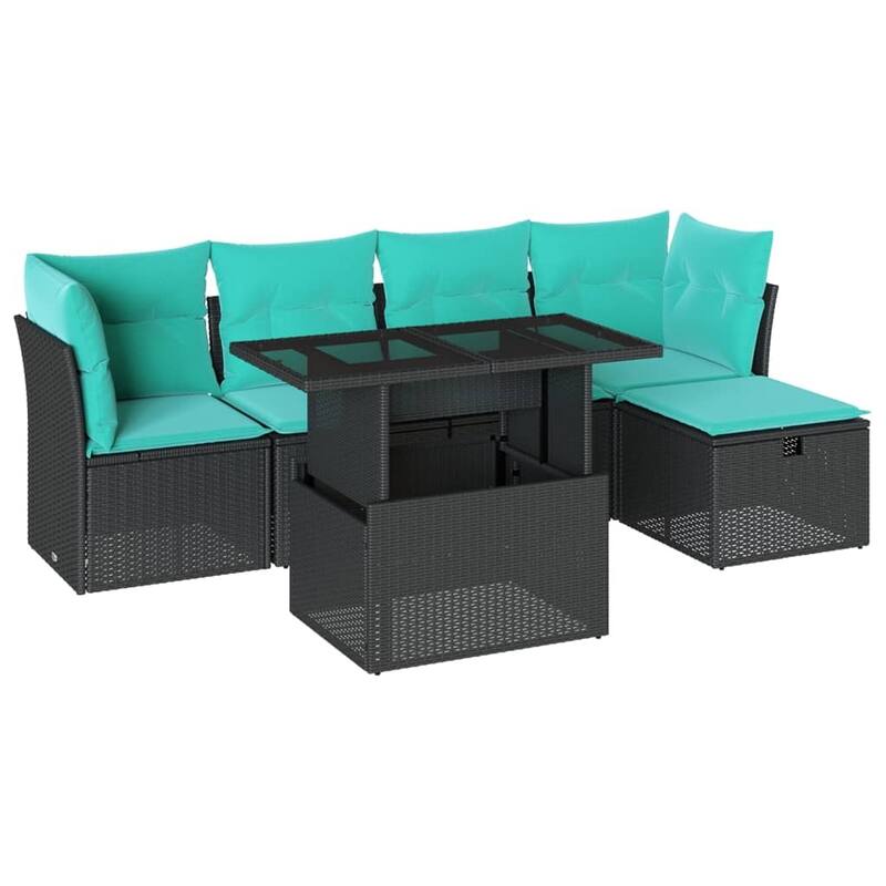 vidaXL Patio Sofa Set with Cushions and Table Outdoor Garden 6 Piece Poly Rattan