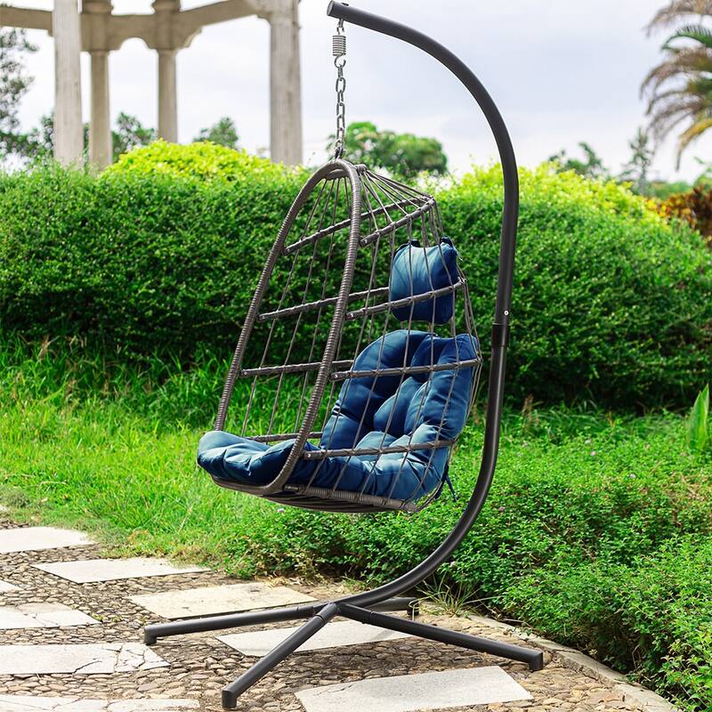 Egg Chair with Stand,Patio Rattan Wicker Hanging Swing,Indoor Outdoor - Egg Chair with Stand