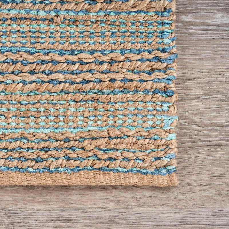 Sevita Organic Jute Geometric Area Rug, Tan and Teal