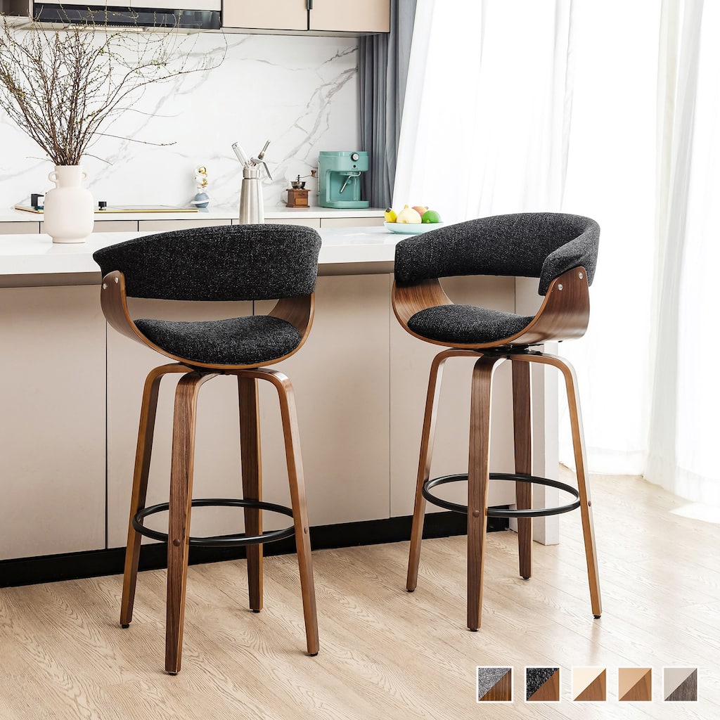 Glitzhome Set of 2 or 4 Modern Counter & Bar Height Wooden Swivel Bar Stools