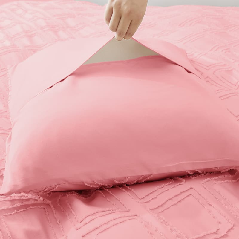 3 Piece Tufted Clipped Jacquard Geometric Oversized Duvet Cover Set