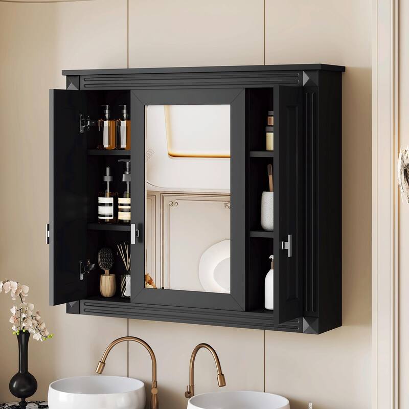 Wall-Mounted Medicine Cabinet with 4 Shelves, Mirrored Door Over-Toilet Storage