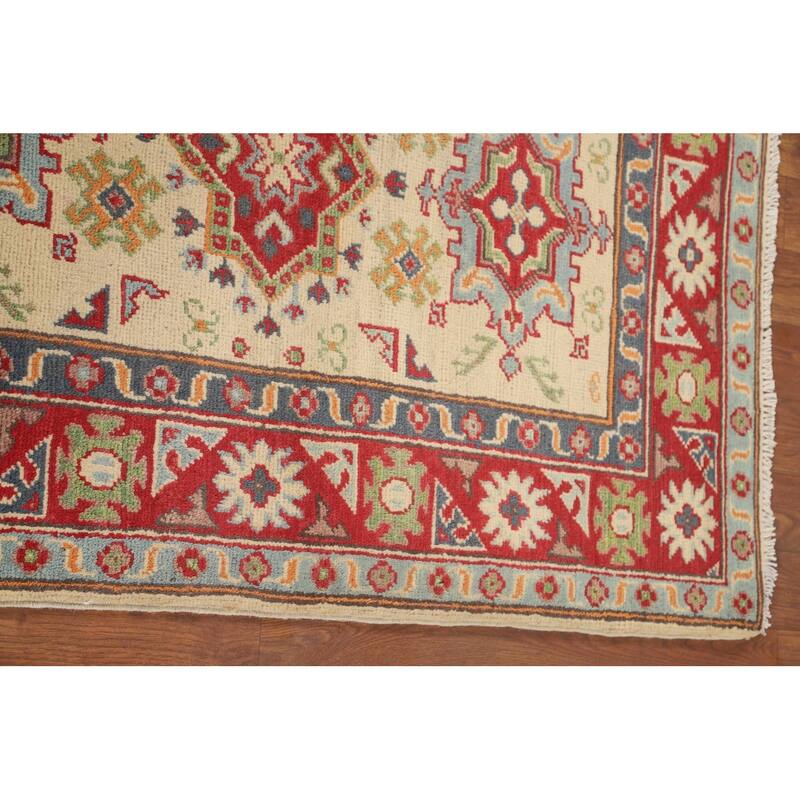 Geometric Yellow Kazak Accent Rug Handmade Traditional Wool Carpet - 2'8" x 4'0"