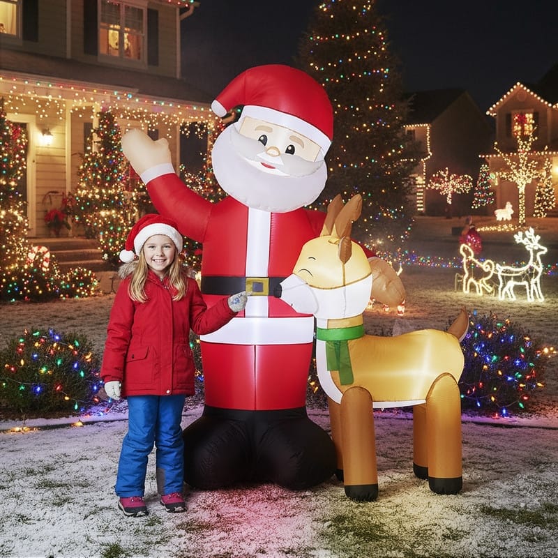 6.3FT Lighted Santa and Reindeer Christmas Inflatable Decoration - Red