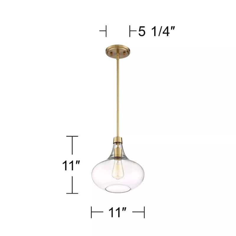 Brass Mini Pendant Wide Modern Clear Glass Fixture for Kitchen Island - 11" x 11"
