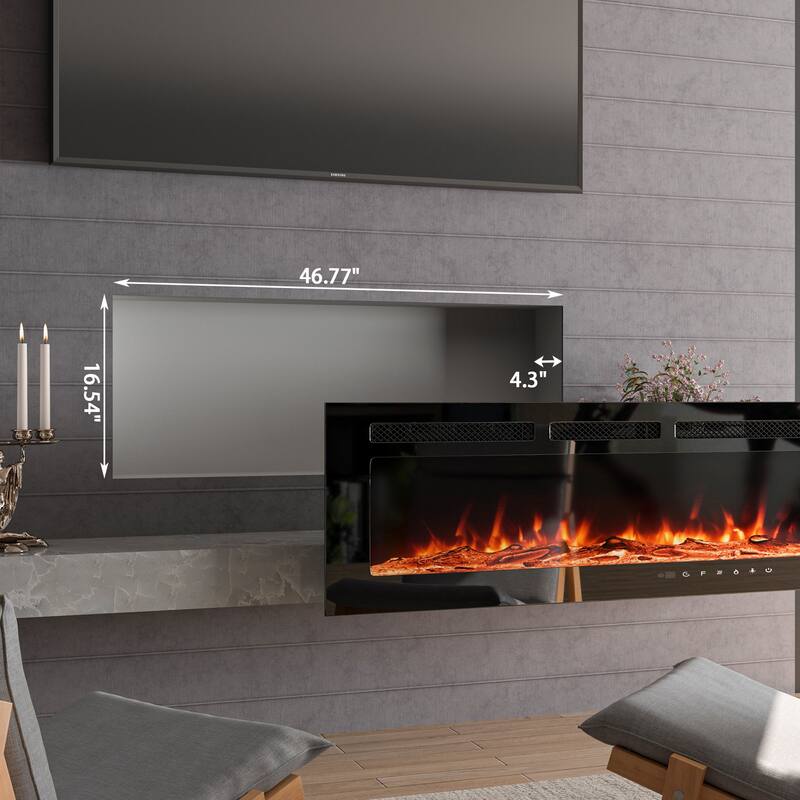 LED Recessed Electric Fireplace with 3 Top Light Colors, Remote Control, Adjustable Heating, and Touch Screen 1500W, Black