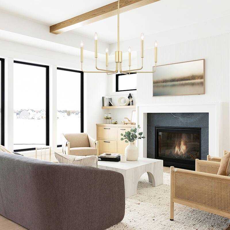 Modern 6-Light Simple Candle Chandelier for Kitchen Island, Living Room, Bedroom, Foyer