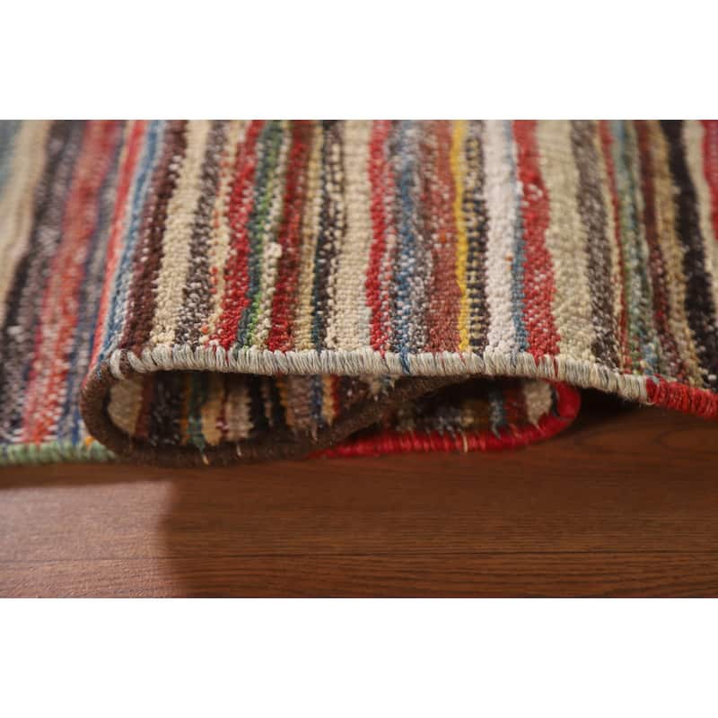 Striped Kilim Persian Vintage Rug Hand-Woven Wool Carpet - 3'9"x 6'1"