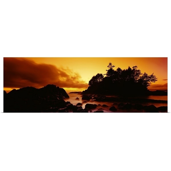 "Silhouette of rocks and trees at sunset, Tofino, Vancouver Island, British Columbia, Canada" Poster Print