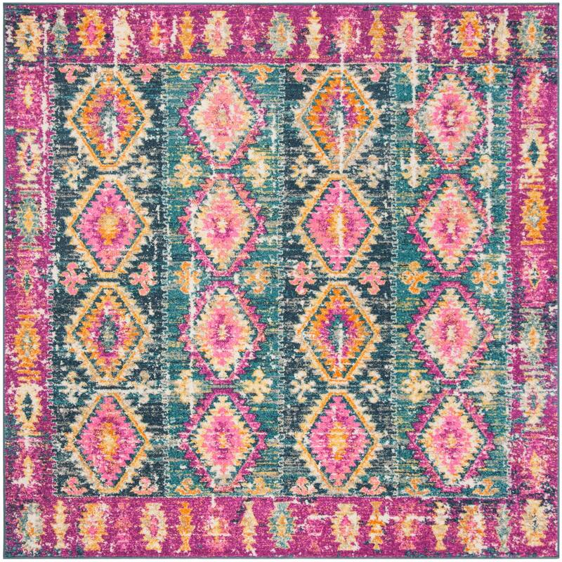 SAFAVIEH Madison Joycelyn Vintage Boho Oriental Rug - 6'7" Square - Fuchsia/Blue