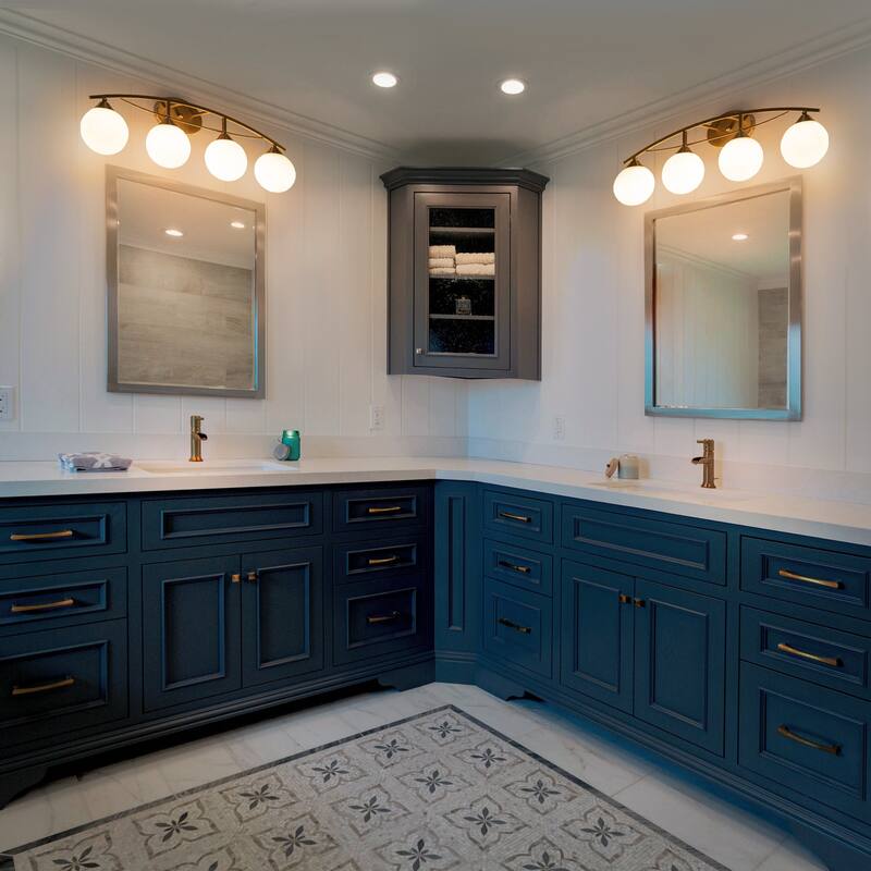 3/4-Light Dimmable Modern Brass Bathroom Vanity Light with Frosted Glass