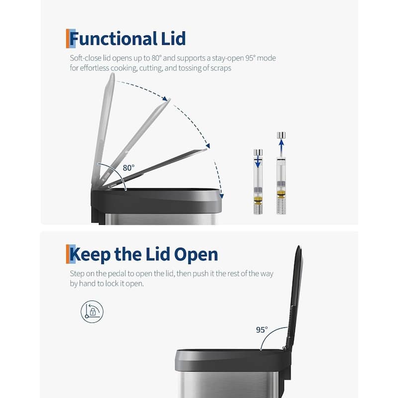 16 Gal Step-on Stainless Steel Trash Can with Soft-Close Lid for Home, Kitchen, Office