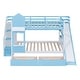 preview thumbnail 4 of 34, Full Over Full Castle Style Bunk Bed Kids Bed with 2 Drawers 3 Shelves and Slide Kids Furniture, Blue