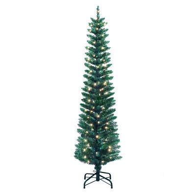 Puleo International 6 ft Pre-Lit Green Tinsel Artifical Tree 250 Tips 100 Clear Lights
