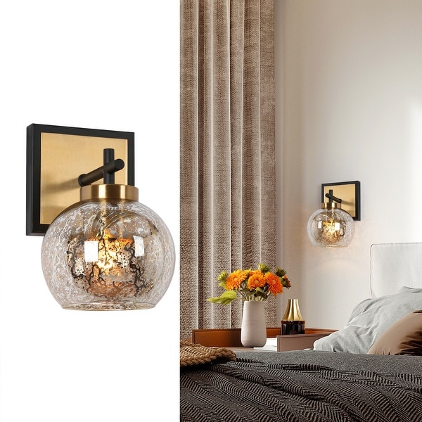 Ziv Modern 1 Light Black Gold Wall Sconce Mercury Glass Vanity Lights for Bathroom 5.5 L x 7 W x 8 H