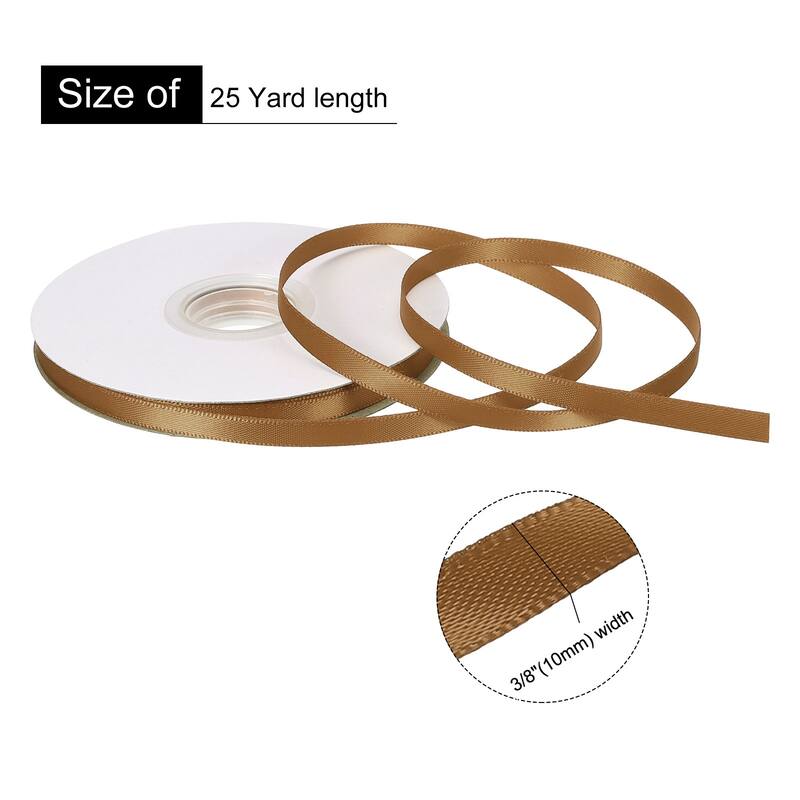 Double Faced Solid Satin Ribbon Polyester Fabric Roll for Gift Party - Light Brown - 3/8" x 25 Yard
