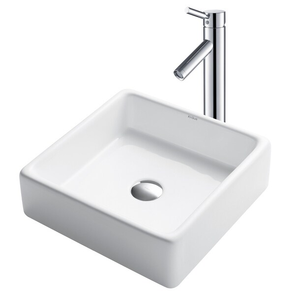 Shop Kraus 3-in-1 Set White Square Ceramic Vessel Sink ...
