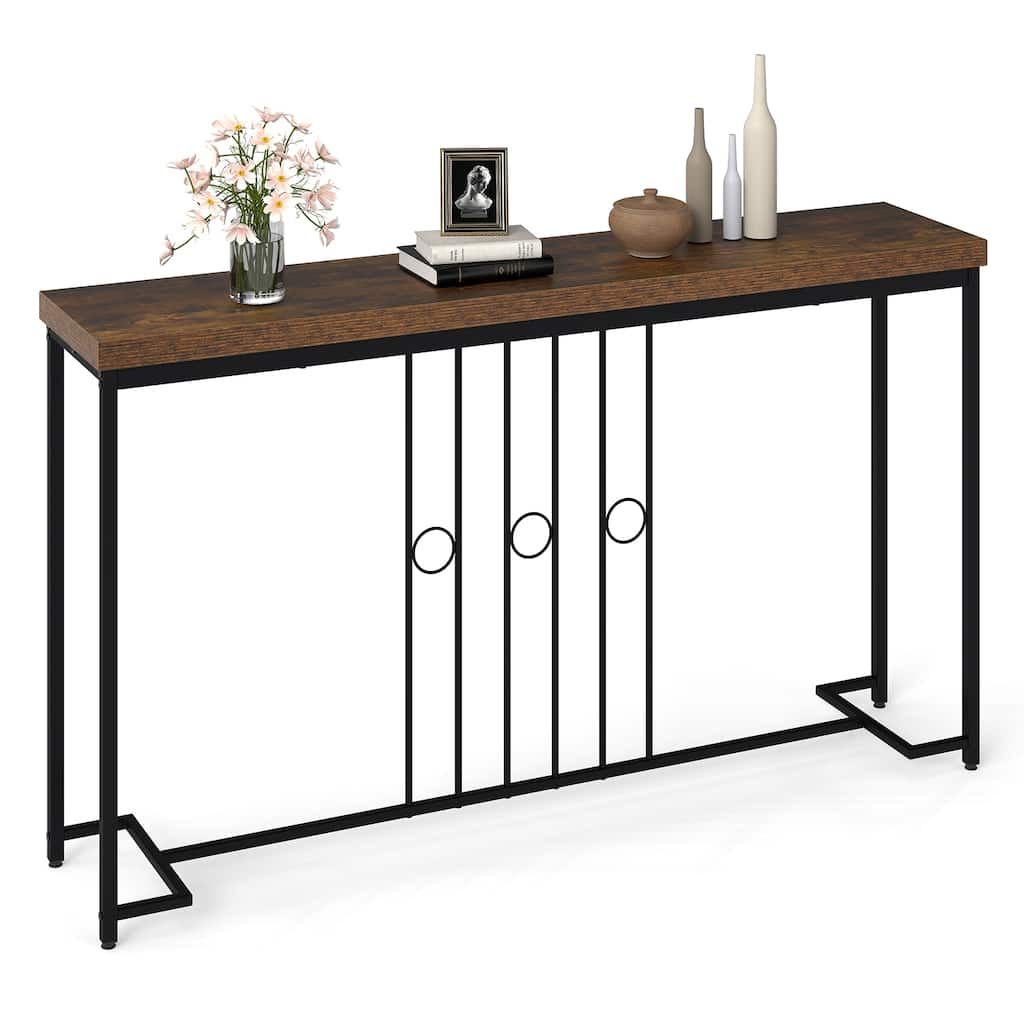 Gymax Industrial Console Table 55'' Narrow Table w/ H-Shaped Base &