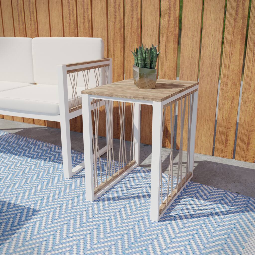 SEI Furniture Wilsey Natural Acacia Wood Outdoor Side Table with Rope Detail