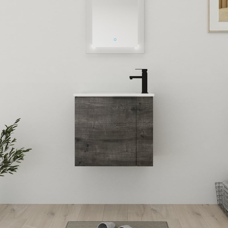 Bathroom Vanity With Sink In 22 Inch, Floating Bathroom Vanity With Soft Close Door - 22"W x 13"D x 19.7"H - Plaid Grey Oak