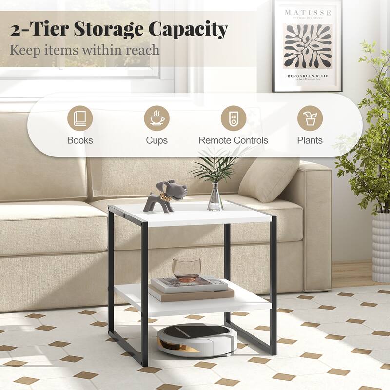 Gymax 2PCS 20'' 2-Tier End Table w/ Storage Shelf Reversible Design