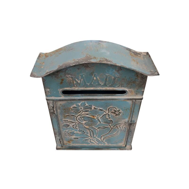 Distressed Blue Embossed Tin "Mail" Box