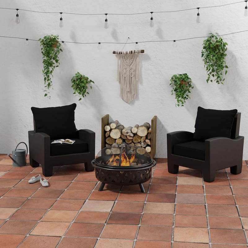 Sunbrella 24" x 47" Black Solid Outdoor Deep Seat Cushion Set with Welt - 46.5'' L x 24'' W x 6'' H - Canvas Black