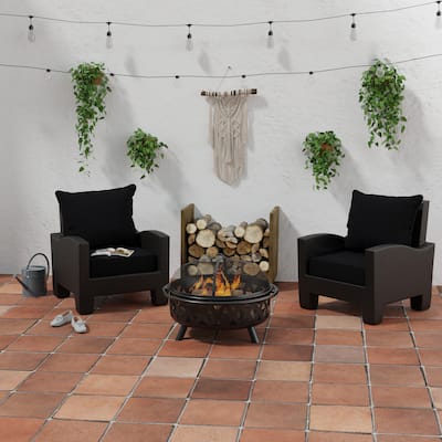 Sunbrella 24" x 47" Black Solid Outdoor Deep Seat Cushion Set with Welt - 46.5'' L x 24'' W x 6'' H