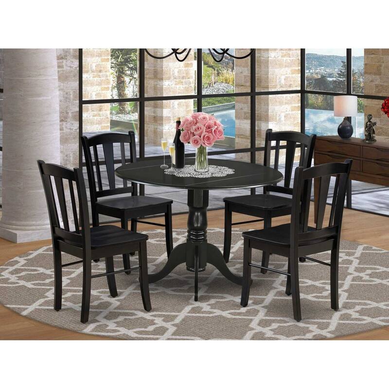 HomeStock 5-Piece Black Finish Solid Wood Top Dining table with 4 Chairs