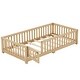 preview thumbnail 10 of 12, Natural Twin Size Pine Floor Bed with Guardrails & Door