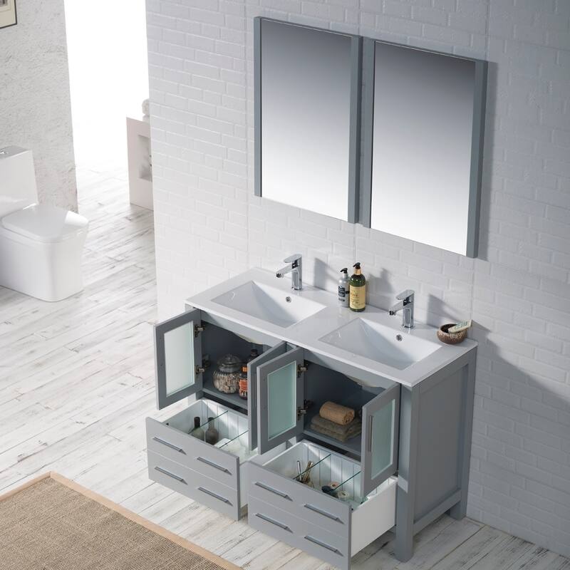 Blossom Solid Wood Double Bathroom Vanity w/ Ceramic Sink & Base