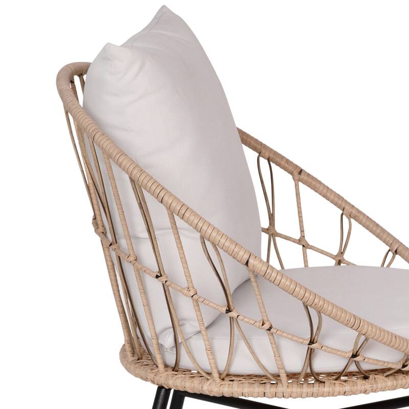 Indoor/Outdoor Boho Rattan Rope Chairs with Back & Seat Cushions
